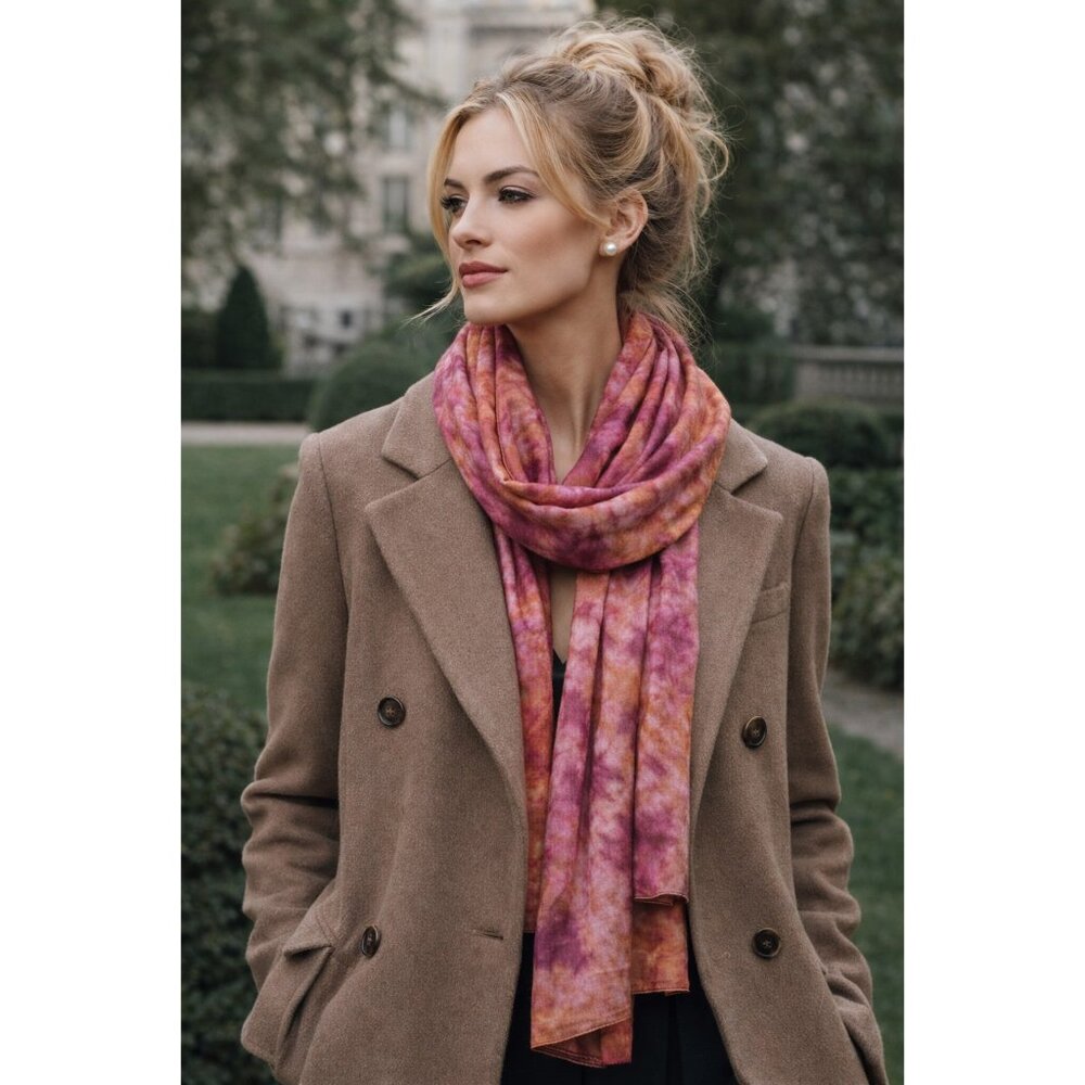 Shibori Dyed Silk Scarf Pink Orange Handmade Artisan Janice Patrignani Long Wrap